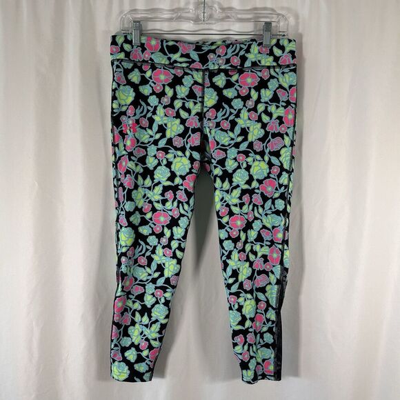 Under Armour Leggings youth YXL Black Green Floral Pull On Stretchy High Rise - Picture 1 of 9